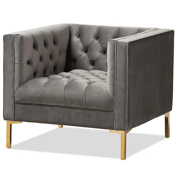 Baxton Studio Zanetta Luxe and Grey Upholstered Gold Lounge Chair 8324