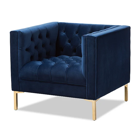 Baxton Studio Zanetta Luxe and Navy Upholstered Gold Lounge Chair 8325