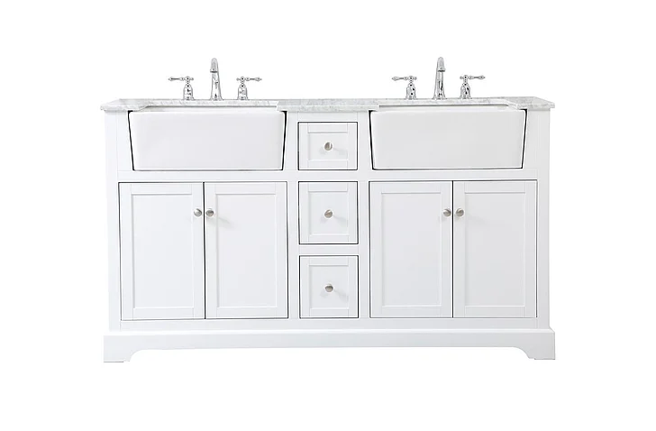 Elegant 60 In. Double Bathroom Vanity in White VF60260DWH