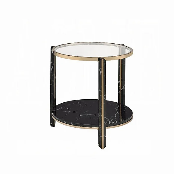 ACME Thistle End Table in Black Engineered Stone and Champagne 83307
