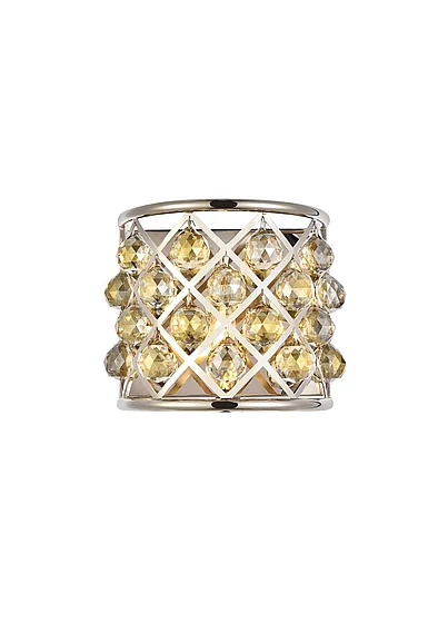 Elegant Madison 1 Light Polished Nickel Wall Sconce Golden Teak (Smoky) Royal Cut Crystal 1214W11PN-GT/RC
