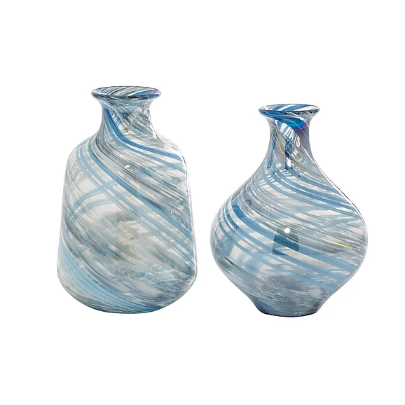 UMA Blue Glass Handmade Blown Decorative Vase, Set of 2 7W, 10H | 83379