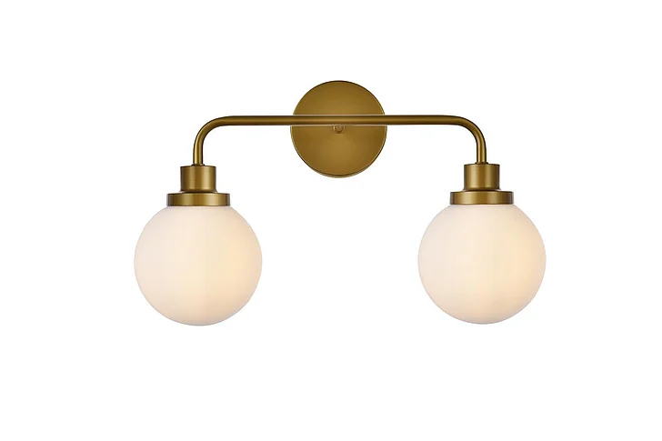 Elegant Hanson 2 Lights Bath Sconce in Brass with Frosted Shade LD7032W19BR
