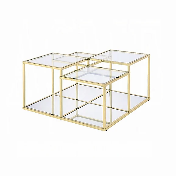 ACME Uchenna Coffee Table in Clear Glass and Gold 83470