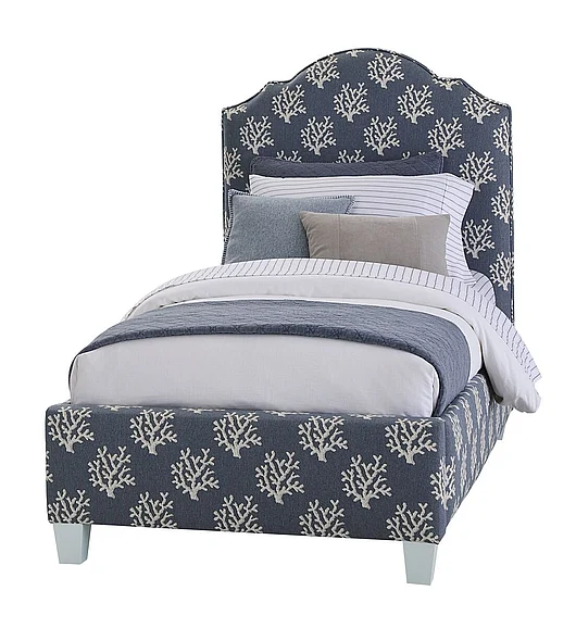 Vaughan-Bassett Twin Upholstered Bed in Blue Coral