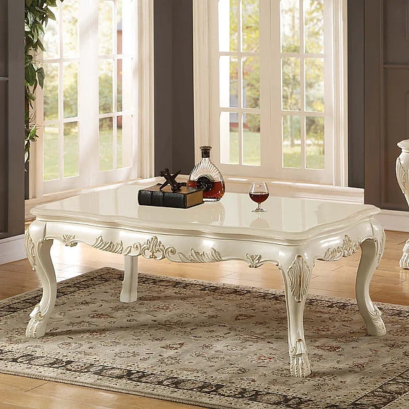 Acme Chantelle Coffee Table with Marble Top in Pearl White 83540