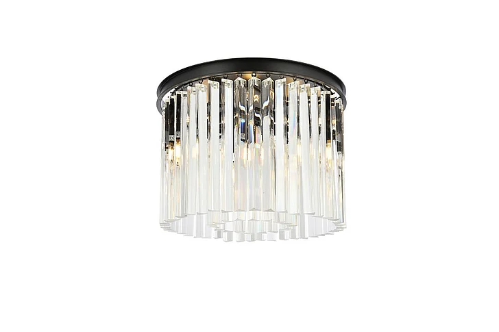 Elegant Sydney 6 Light Matte Black Flush Mount Clear Royal Cut Crystal 1208F20MB/RC