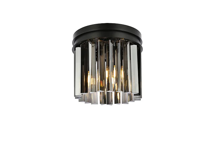 Elegant Sydney 3 Light Matte Black Flush Mount Silver Shade (Grey) Royal Cut Crystal 1208F12MB-SS/RC