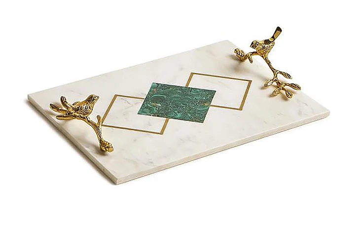 Maitland-Smith Malachite Sparrow Tray in White 8380-25G CLOSEOUT