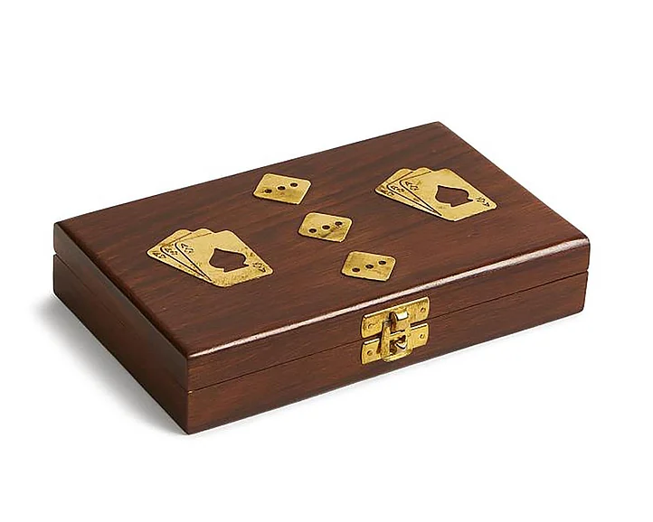 Maitland-Smith Card Box with Dice in Brown 8384-11