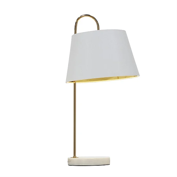 UMA White Marble Room Desk Lamp with Arched Gold Metal Stand, 11" x 11" x 22" | 83840 CLOSEOUT