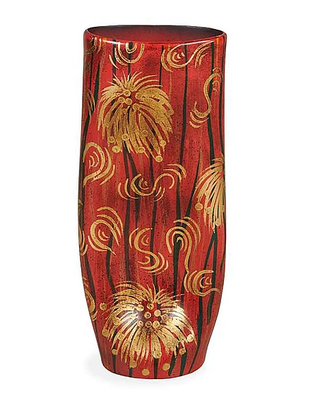 Maitland-Smith Floral Gold Leaf Vase in Red 8388-21 CLOSEOUT
