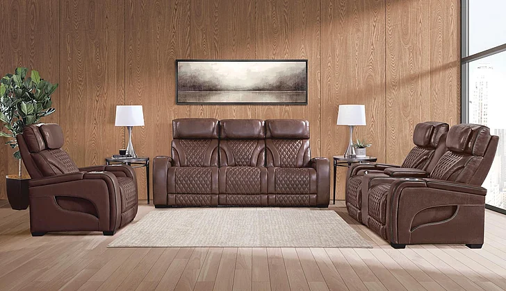 Corinthian MSL83906 Como 2pc Power Reclining Living Room Set in Cinnamon