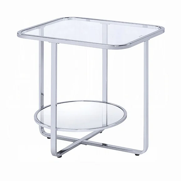ACME Hollo End Table in Chrome and Glass 83932
