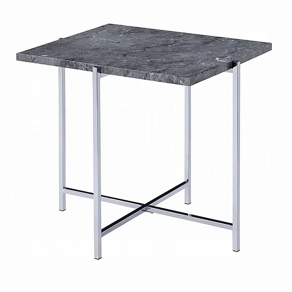 ACME Adelae End Table in Engineered Stone Top and Chrome 83937