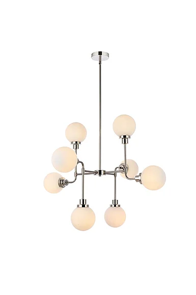 Elegant Hanson 8 Lights Pendant in Polished Nickel with Frosted Shade LD7038D36PN CLOSEOUT
