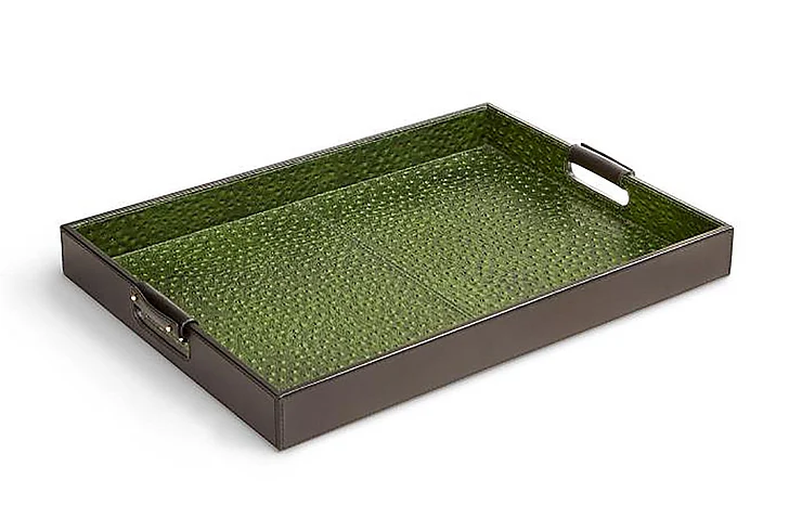 Maitland-Smith Carmine Leather Tray in Green 8399-25