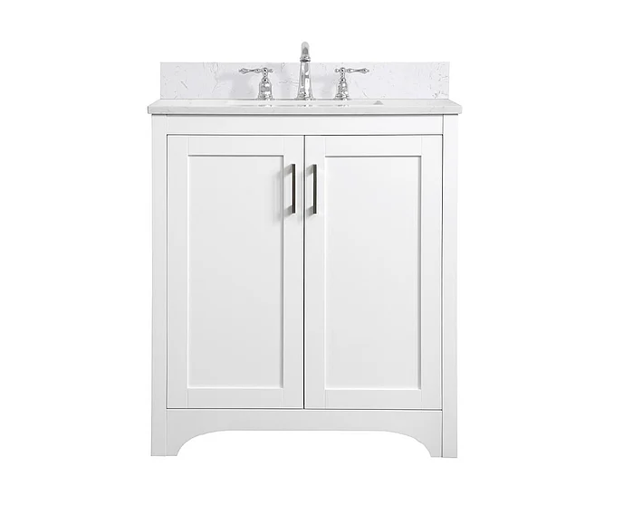 Elegant 30 In. Single Bathroom Vanity in White with Backsplash VF17030WH-BS
