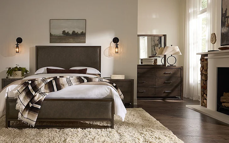Vaughan-Bassett Lodge & Loft 2pc Sedona Brown Upholstered Bedroom Set in Dark Oak 840
