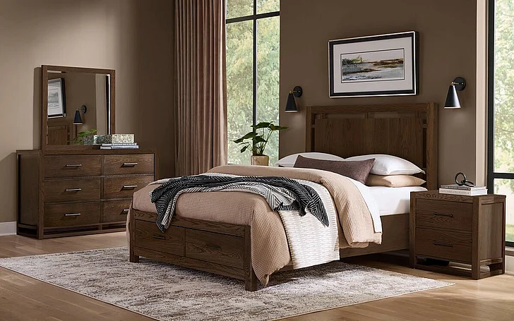 Vaughan-Bassett Lodge & Loft 2pc Floating Panel with Footboard Storage Bedroom Set in Dark Oak 840