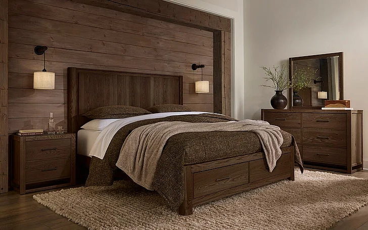 Vaughan-Bassett Lodge & Loft 2pc Radius Poster with Footboard Storage Bedroom Set in Dark Oak 840