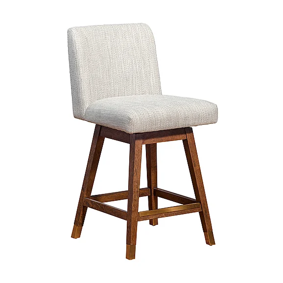 Armen Living Basila Swivel Counter Stool in Brown Oak with Beige Fabric 840254332171