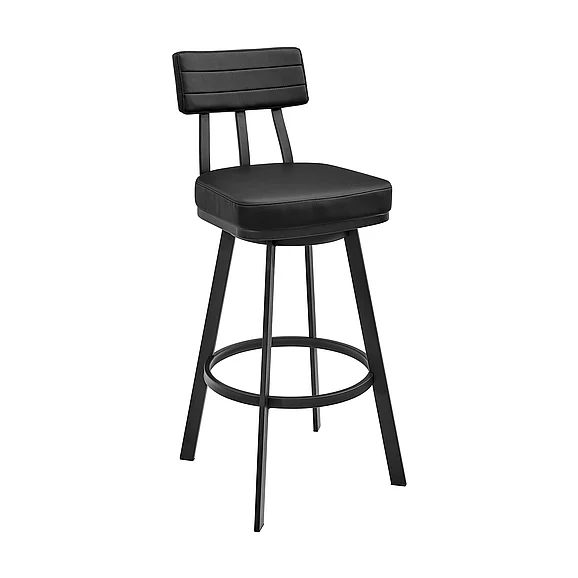 Armen Living Benjamin Swivel Bar Stool in Black Metal with Black Faux Leather LCBEBABLK30