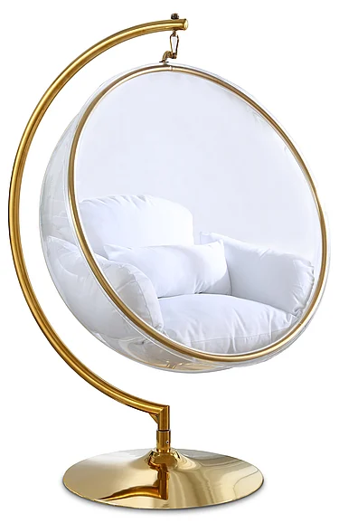 Meridian Luna Acrylic Swing Bubble Accent Chair in White Fabric 508White