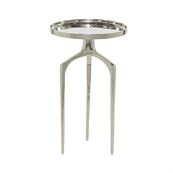 UMA Silver Aluminum Metal Tray Top Side End Accent Table with 3 Tripod Legs, 13 x 13 x 22 | 84043