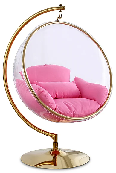 Meridian Luna Acrylic Swing Bubble Accent Chair in Pink Fabric 508Pink