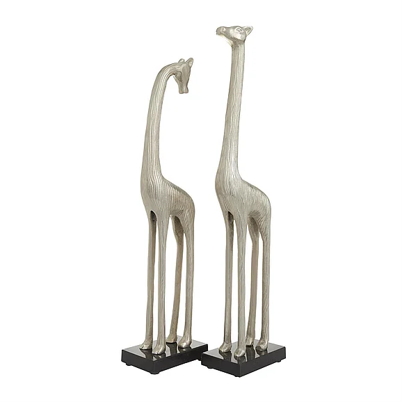 UMA Silver Aluminum Metal Giraffe Decorative Sculpture, Set of 2 27, 25H | 84075 CLOSEOUT