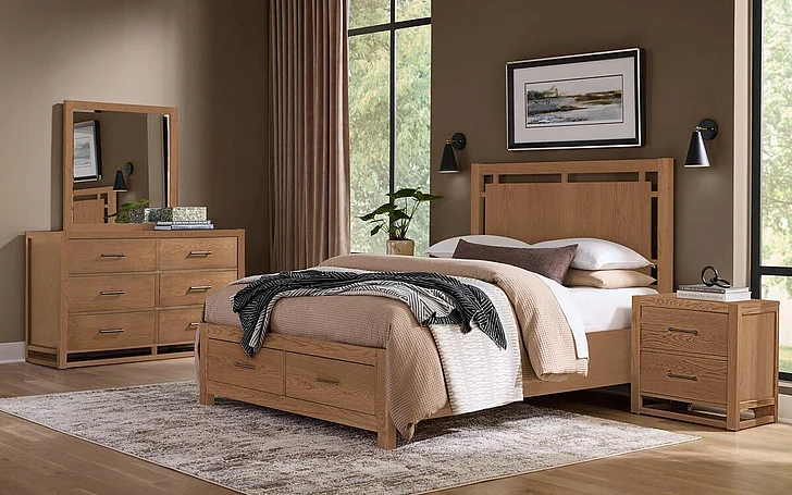 Vaughan-Bassett Lodge & Loft 2pc Floating Panel with Footboard Storage Bedroom Set in Blond Oak 842