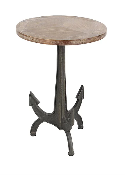 UMA Black Metal Anchor Side End Accent Table with Brown Wood Top, 18 x 18 x 26 | 84274