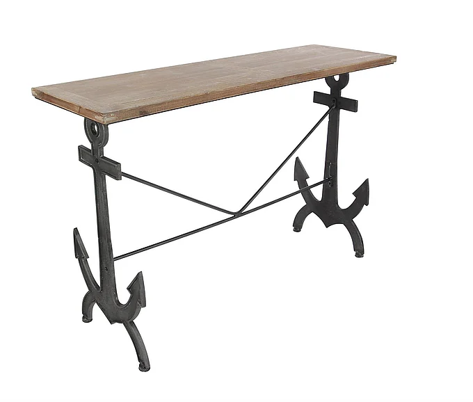 UMA Black Metal Anchor Living Room Console Table with Brown Wood Top, 48 x 15 x 31 | 84280