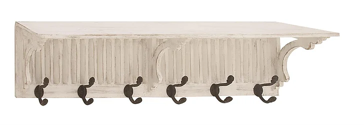 UMA White Wood 1 Shelf and 6 Hangers Home Wall Hook, 36" x 8" x 10" | 84292 CLOSEOUT
