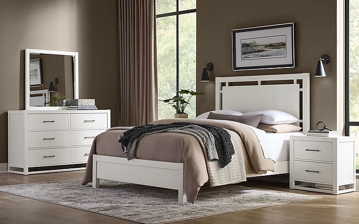 Vaughan-Bassett Lodge & Loft 2pc Floating Panel Bedroom Set in Soft White 844