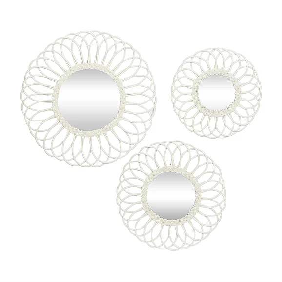 UMA White Wood Starburst Wall Mirror, Set of 3 24, 20, 16H | 84483 CLOSEOUT