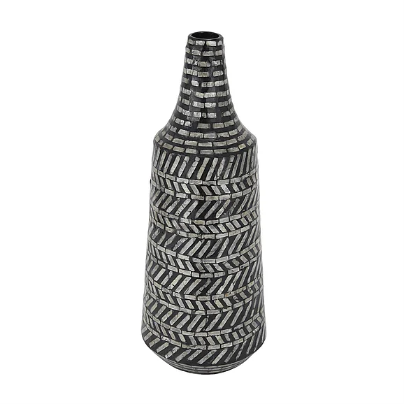 UMA Black Mother of Pearl Shell Tribal Handmade Decorative Vase, 8 x 8 x 22 | 84486