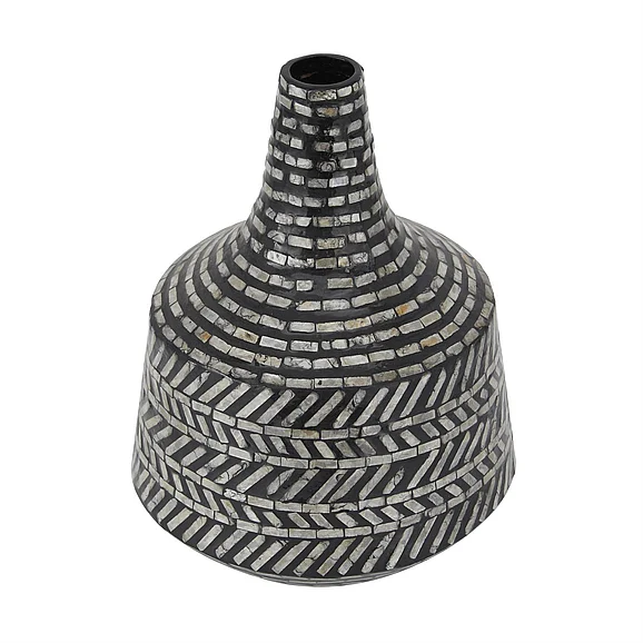 UMA Black Mother of Pearl Shell Tribal Handmade Decorative Vase, 12" x 12" x 16" | 84487