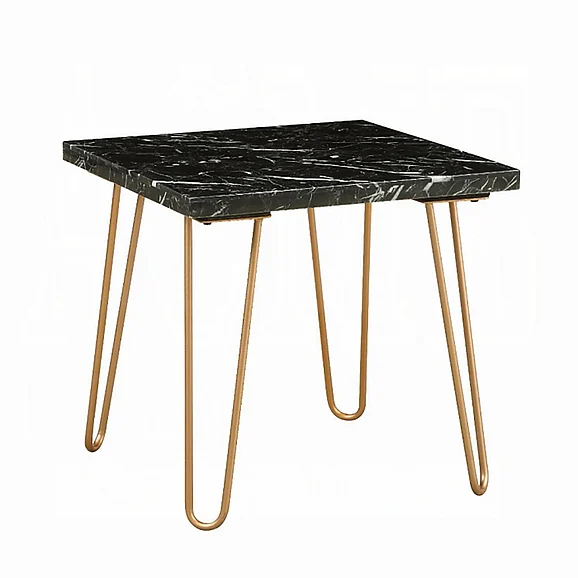 ACME Telestis End Table in Black Nature Marble Top and Gold 84507