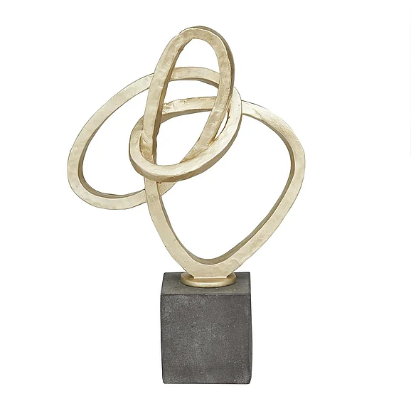 UMA Gold Polystone Abstract Link Decorative Sculpture with Black Base, 11 x 4 x 17 | 84624