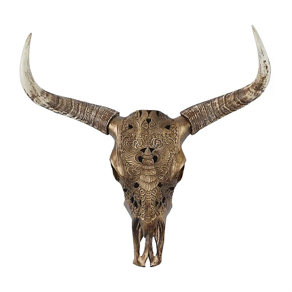 UMA Bronze Polystone Cow Carved Skull Home Wall Decor, 28 x 7 x 30 | 84634