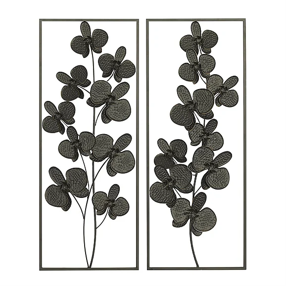 UMA Black Metal Floral Orchid Home Wall Decor with Black Metal Stand, Set of 2 14W, 36H | 84800