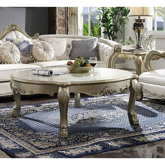 Acme Furniture Dresden Round Coffee Table in Gold Patina & Bone White 84875