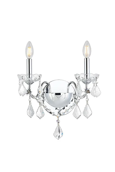 Elegant St. Francis 2 Light Chrome Wall Sconce Clear Royal Cut Crystal V2015W2C/RC