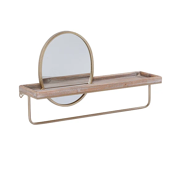 Linon Home Decor Opal Off Center Mirror and Wall Shelf in Gold 640274GLD01ASU