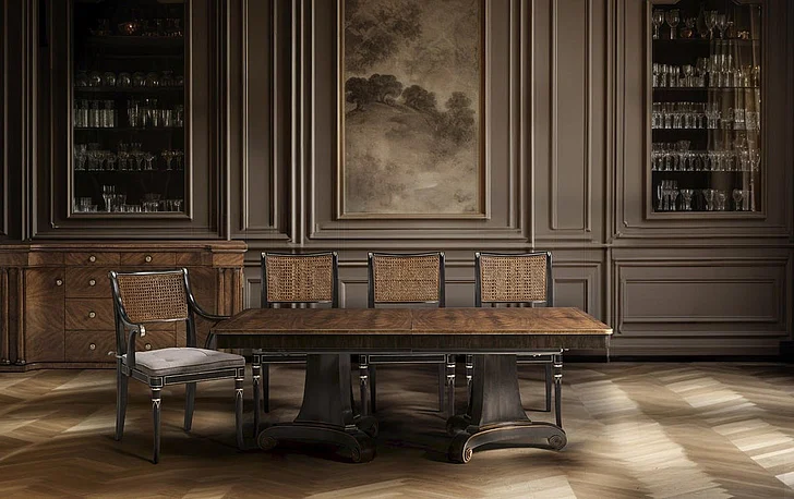 Jonathan Charles JC Traditional 5pc 84" Rosette Dining Table Set in Medium Crotch Walnut