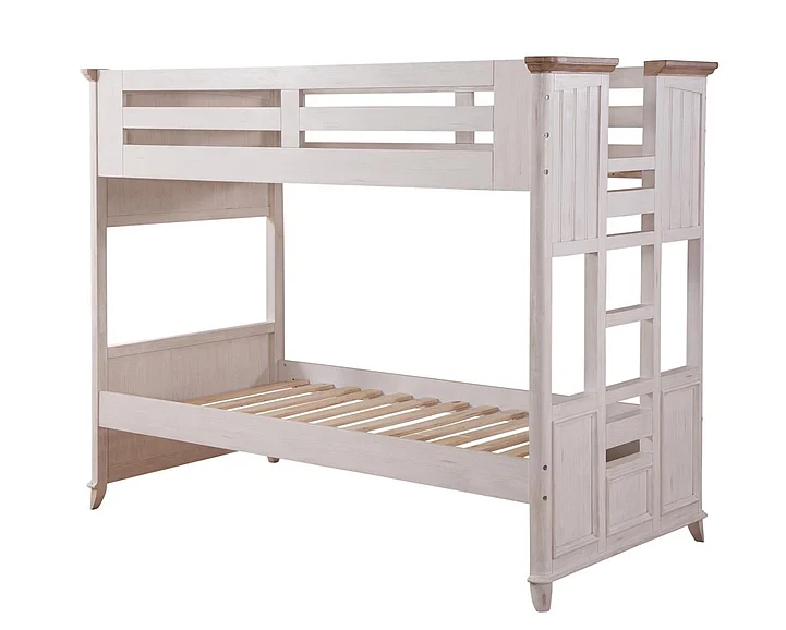 American Woodcrafters Beach Comber Twin Bunkbed - Weathered White - Sand Top 8510-33BNK