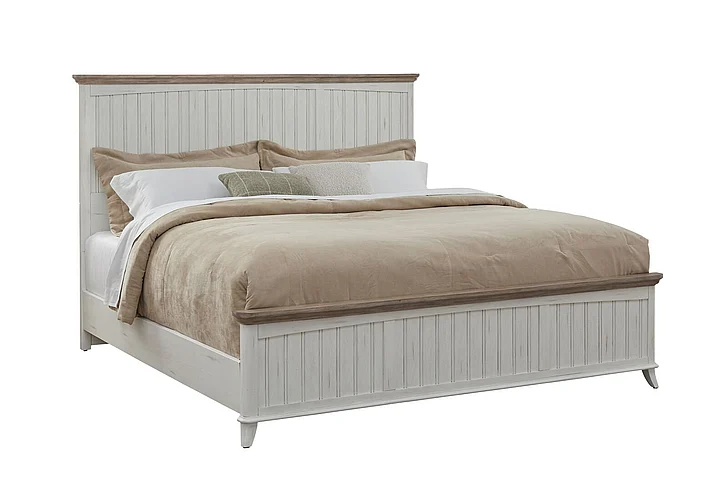 American Woodcrafters Beach Comber King Panel Bed - Weathered White - Sand Top 8510-66PAN