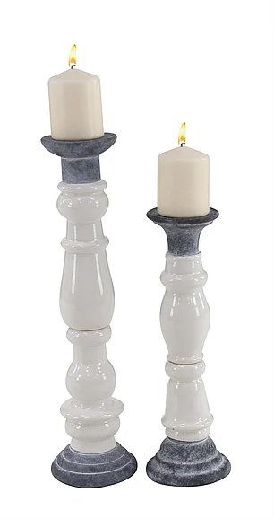 UMA White Ceramic Candle Holder, Set of 2 16, 20H | 85151